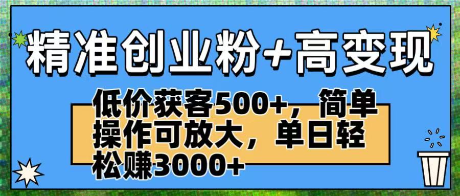 精准创业粉+高变现:低价获客500+,简单操作可放大,单日轻松赚3000+-扬明网创