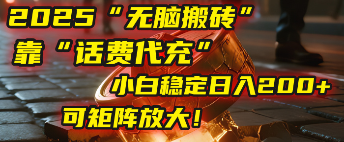 无脑搬砖项目：靠“话费代充”，小白稳定日入200+，可矩阵放大！-扬明网创