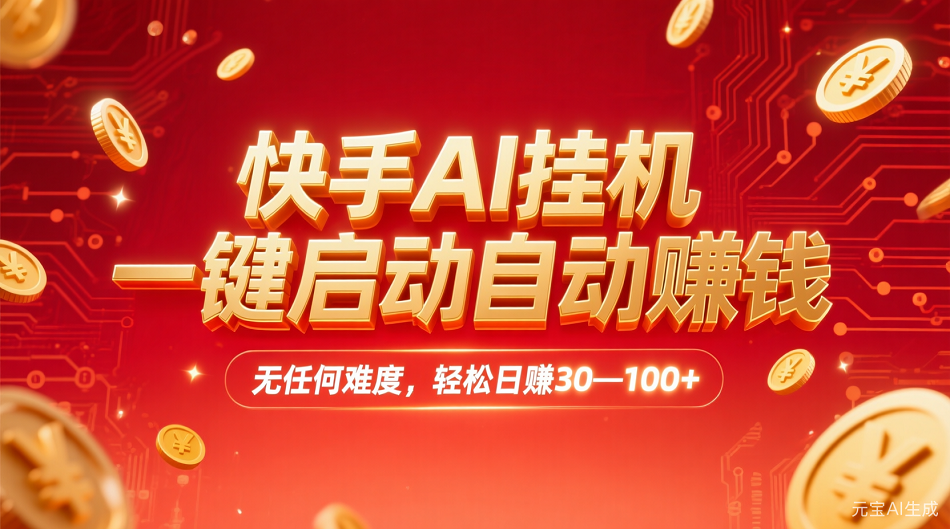 快手AI,一键启动自动赚钱 无任何难度,轻松一天30—100+-扬明网创