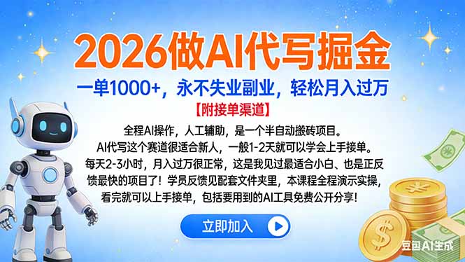 2026做AI代写掘金,一单1000+,永不失业副业,轻松月入过万-扬明网创