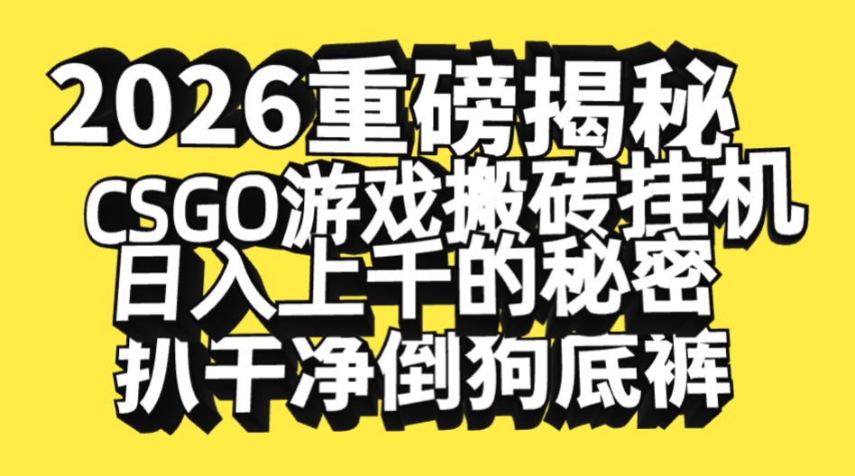 2026开年重磅解密,CSGO游戏搬砖挂机日入上千的秘密,把倒狗的底裤扒干净,毫无保留-扬明网创