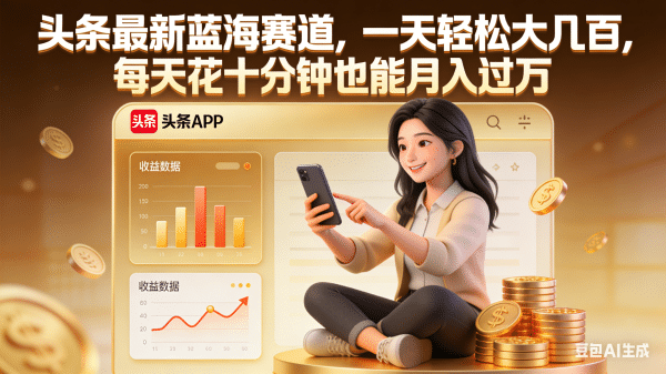 头条最新蓝海赛道,一天轻松大几百,每天花十分钟也能月入过万-扬明网创