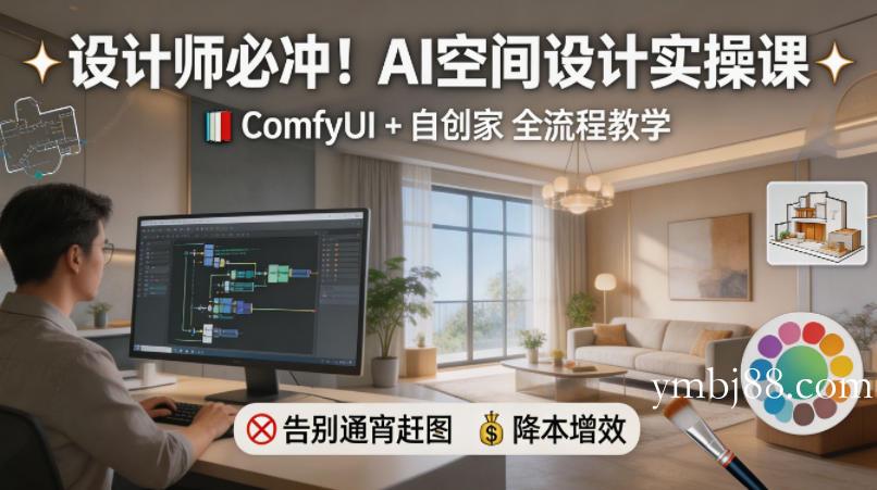 设计师必冲!AI空间设计实操课,ComfyUI+自创家全教学,告别通宵赶图,降本增效-扬明网创