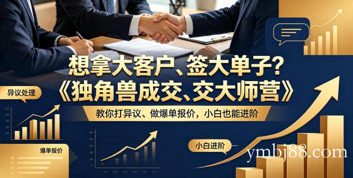 想拿大客户、签大单子？《独角兽成交大师营》教你扛异议、做爆单报价，小白也能进阶【原创双语字幕】-扬明网创