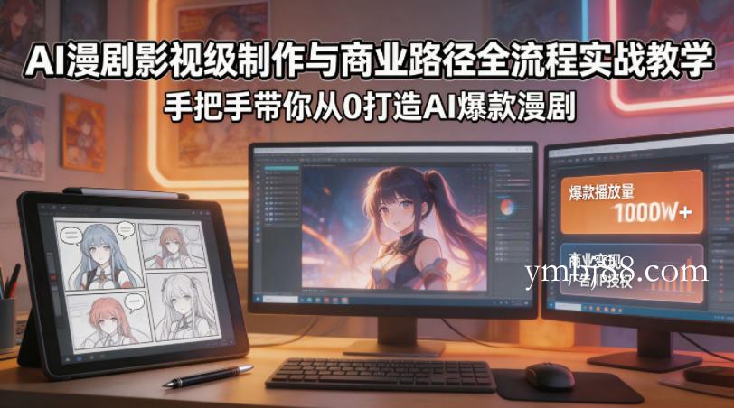AI漫剧影视级制作与商业路径全流程实战教学，手带你从0打造AI爆款漫剧-扬明网创