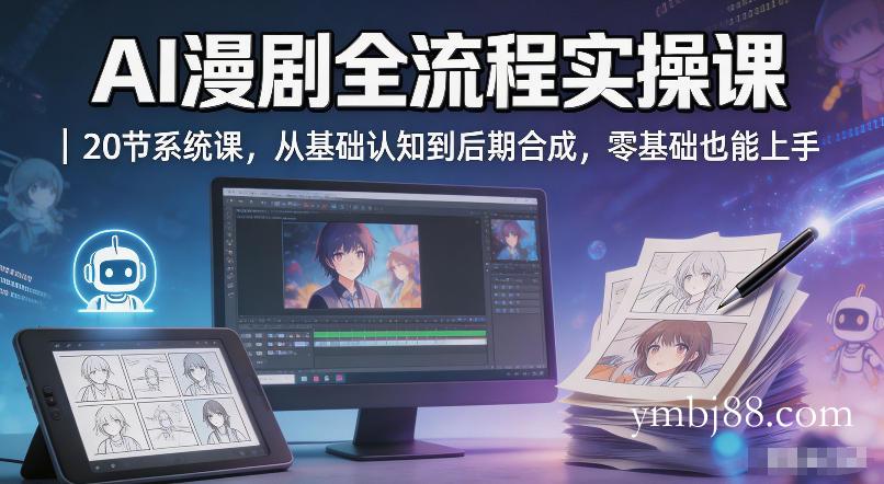 AI漫剧全流程实操课｜20节系统课，从基础认知到后期合成，零基础也能上手-扬明网创