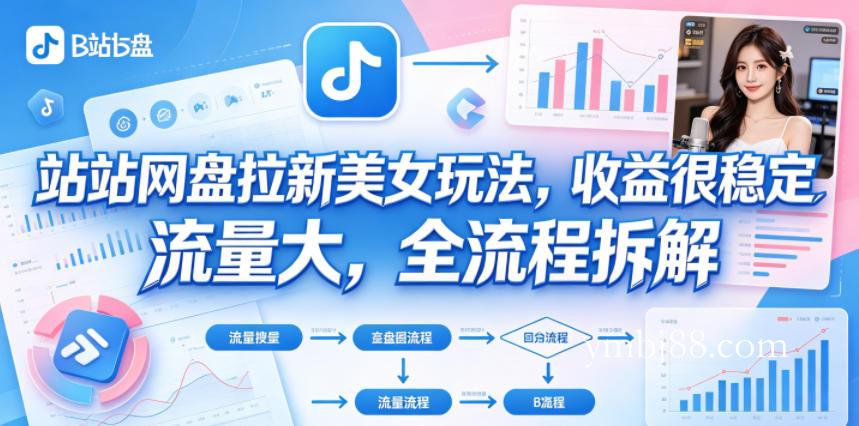 B站网盘拉新美女玩法，收益很稳定，流量大，全流程拆解-扬明网创