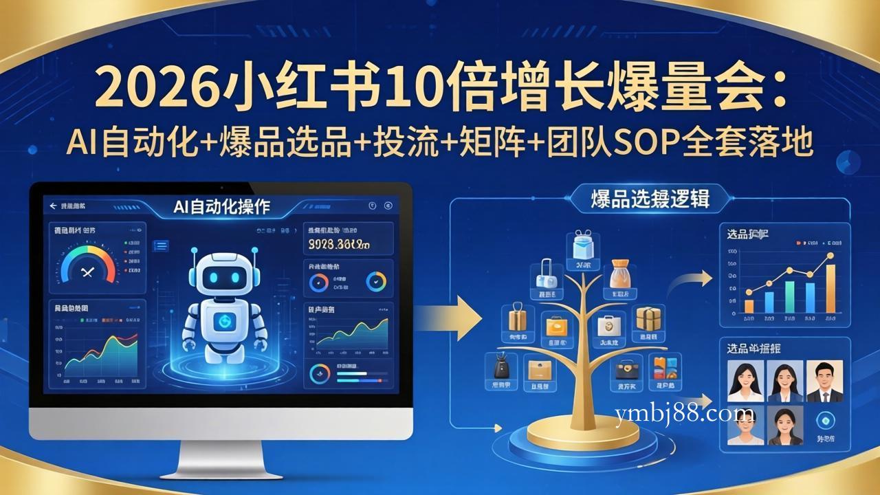 2026小红书10倍增长爆量会：AI自动化+爆品选品+投流+矩阵+团队SOP全套落地-扬明网创