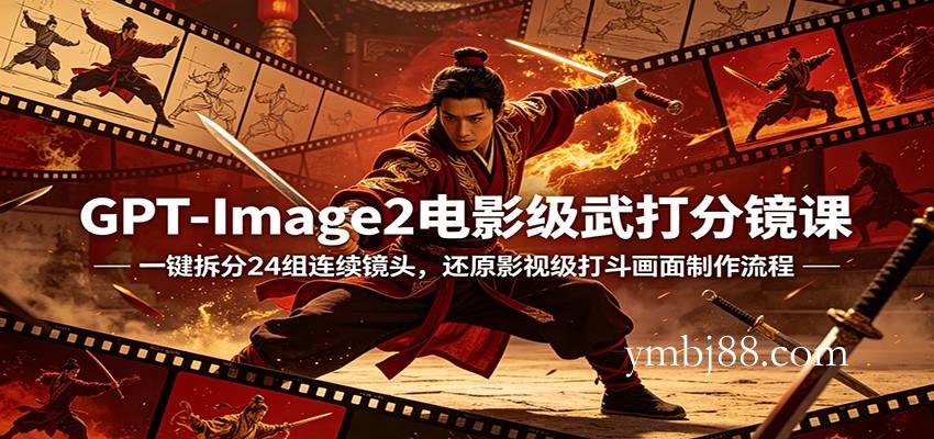 GPT-Image2电影级武打分镜课：一键拆分24组连续镜头，还原影视级打斗画面制作流程-扬明网创