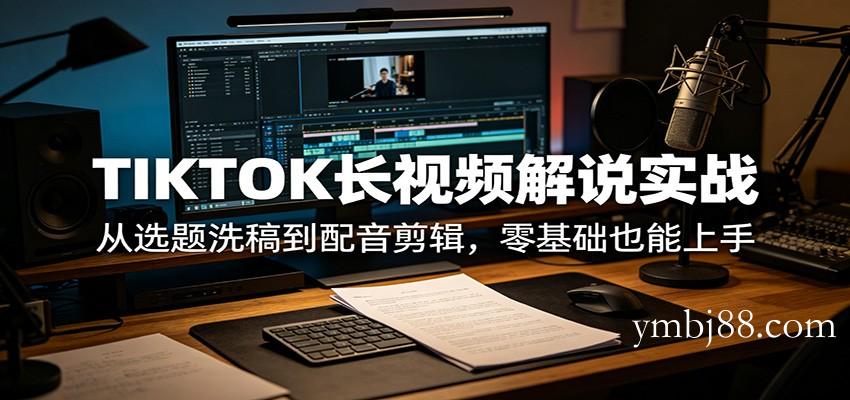 TIKTOK长视频解说实战:从选题洗稿到配音剪辑,零基础也能上手-扬明网创