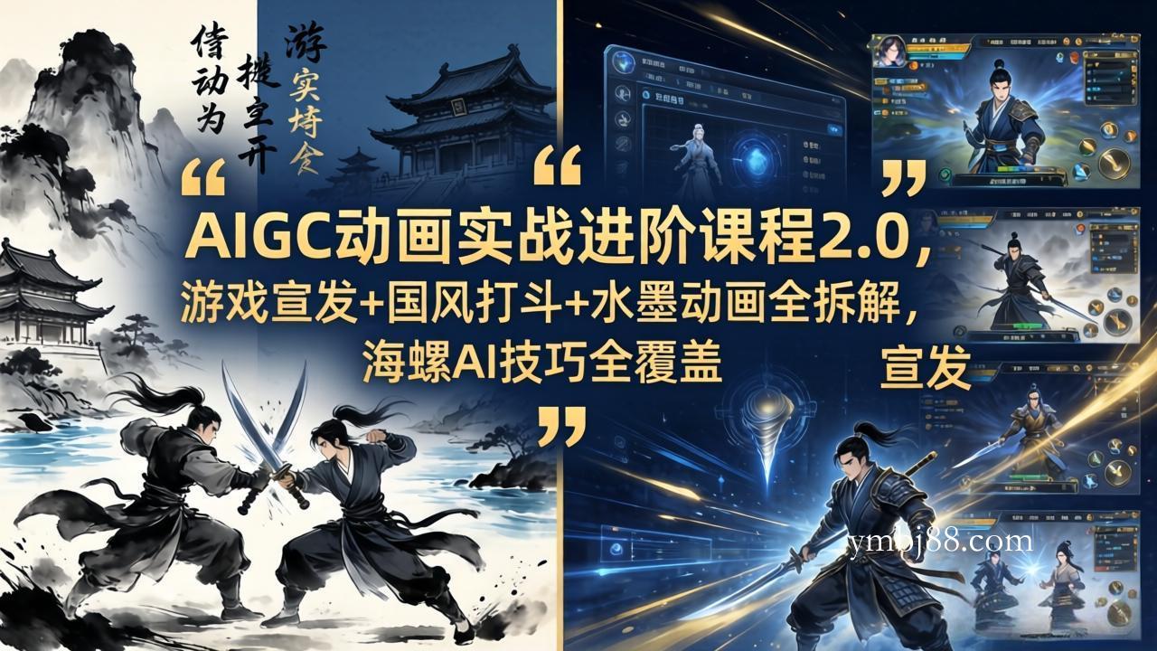 AIGC动画实战进阶课程2.0,游戏宣发+国风打斗+水墨动画全拆解,海螺AI技巧全覆盖-扬明网创