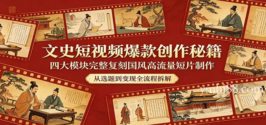 文史短视频爆款创作秘籍:四大模块完整复刻国风高流量短片制作-扬明网创