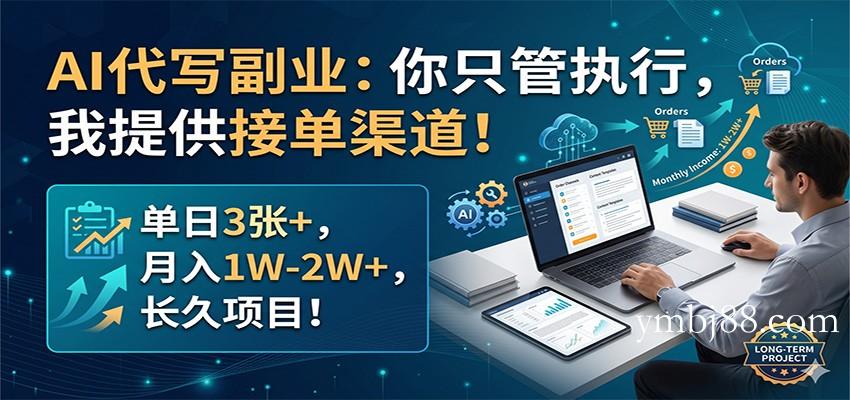 AI代写副业：你只管执行，我提供接单渠道！单日3张+，月入1W-2W+，长久项目-扬明网创