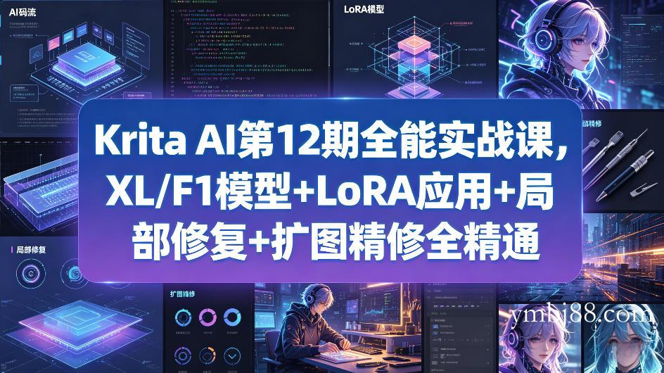 Krita AI第12期全能实战课,XL/F1模型+LoRA应用+局部修复+扩图精修全精通-扬明网创