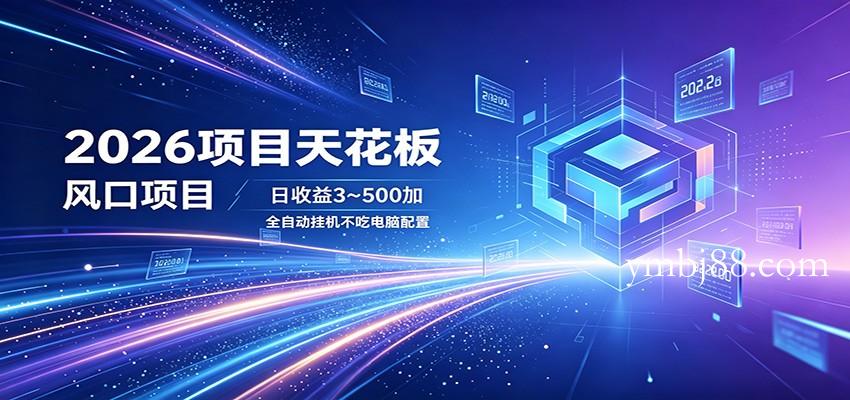 2026项目天花板，风口项目，日收益3~500+全自动挂机，不吃配置-扬明网创