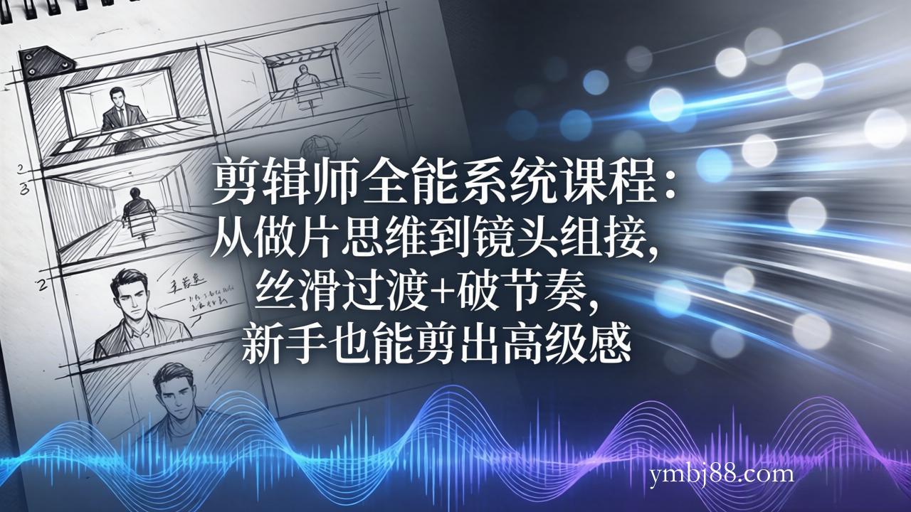 剪辑师全能系统课程：从做片思维到镜头组接，丝滑过渡+破节奏，新手也能剪出高级感-扬明网创