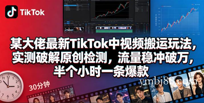 某大佬最新TikTok中视频搬运玩法，实测破解原创检测，流量稳冲破万，半个小时一条爆款-扬明网创