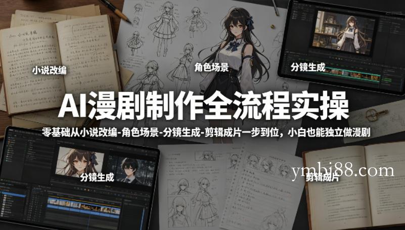 AI漫剧制作全流程实操，零基础从小说改编-角色场景-分镜生成-剪辑成片一步到位，小白也能独立做漫剧-扬明网创