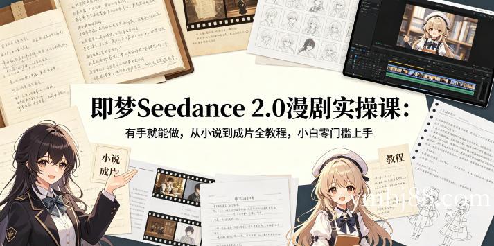 即梦Seedance 2.0漫剧实操课：有手就能做，从小说到成片全教程，小白零门槛上手-扬明网创