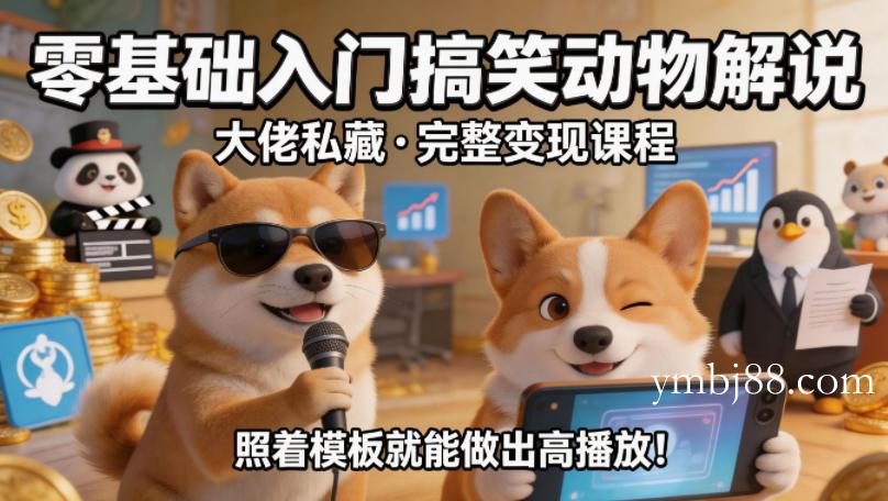 零基础入门搞笑动物解说,大佬私藏完整变现课程,照着模板就能做出高播放-扬明网创
