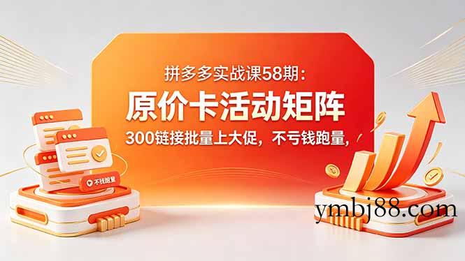 拼多多实战课58期：原价卡活动矩阵，300链接批量上大促，不亏钱跑量-扬明网创
