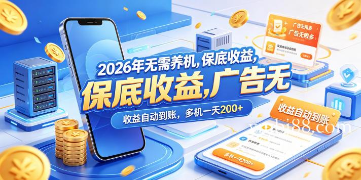 2026年无需养机，保底收益，广告无限多，收益自动到账，多机一天200+【揭秘】-扬明网创