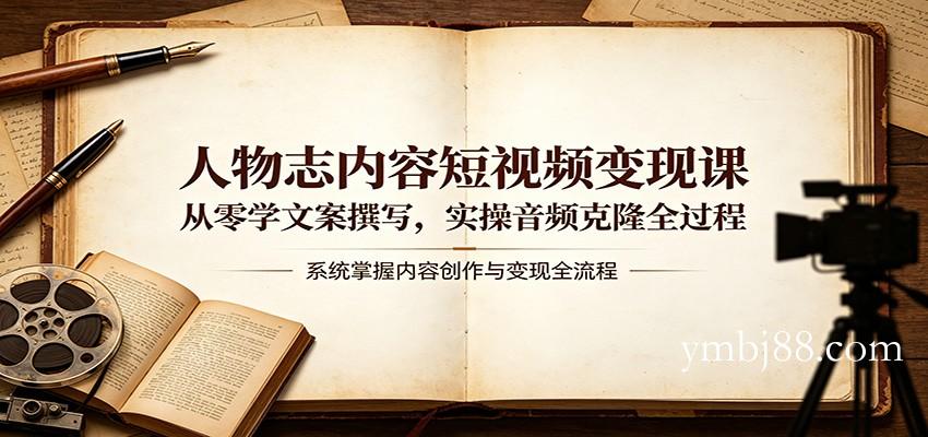 人物志内容短视频变现课：从零学文案撰写，实操音频克隆全过程-扬明网创