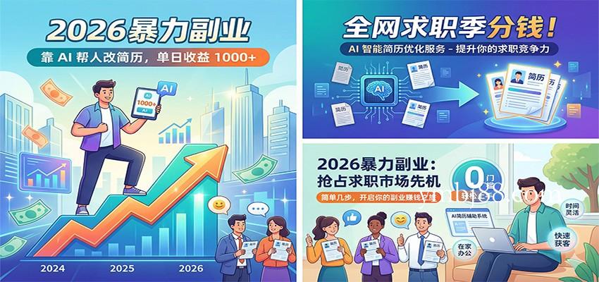 2026暴力副业：靠AI帮人改简历，单日收益1000+，全网求职季分钱-扬明网创