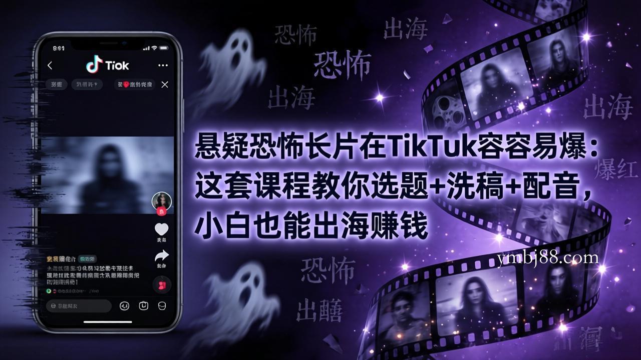 悬疑恐怖长片在TikTok最容易爆：这套课程教你选题+洗稿+配音，小白也能出海赚钱-扬明网创